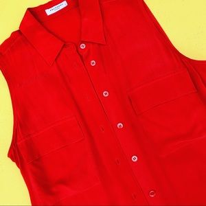 EQUIPMENT 100% silk red long tunic dress top sleeveless Small button up
